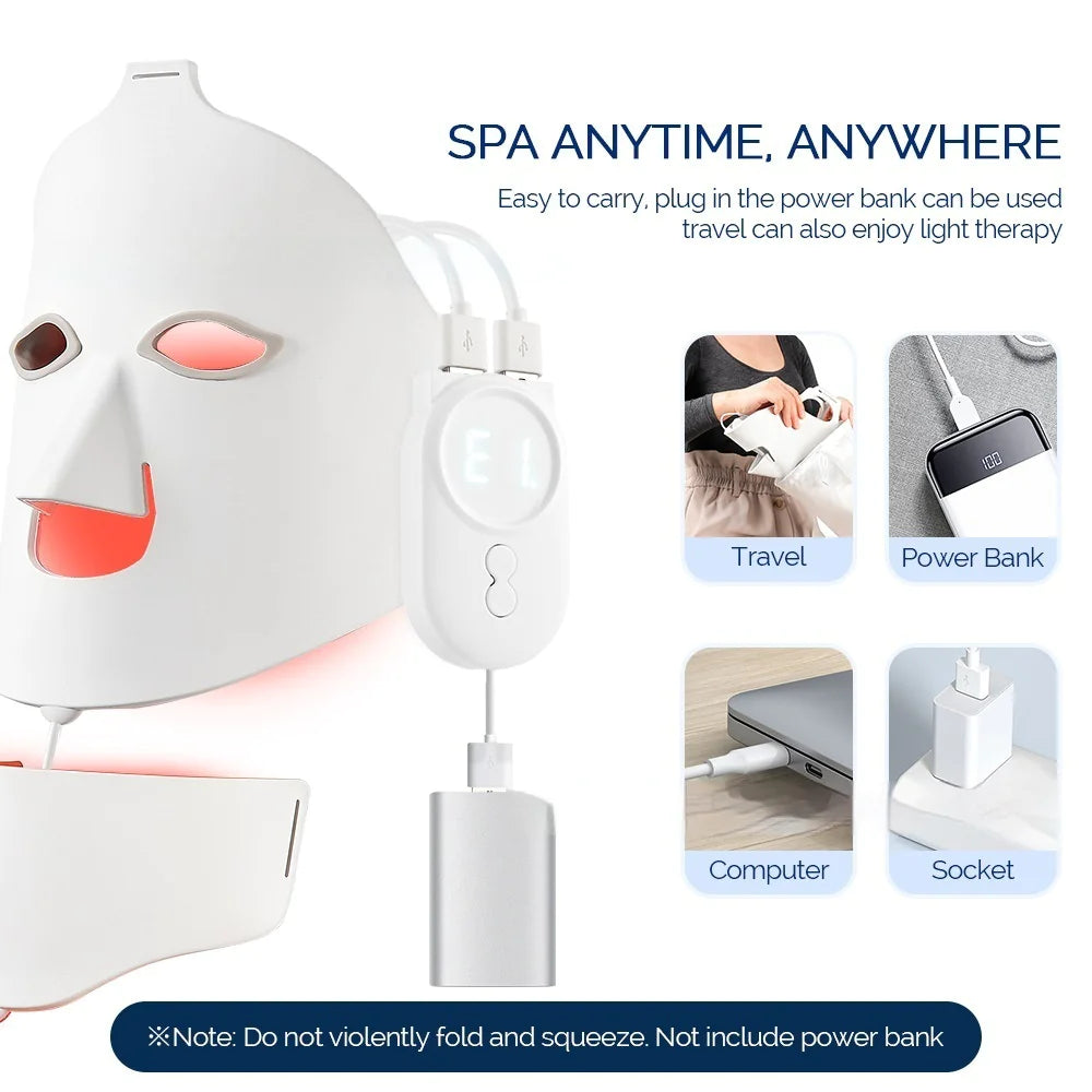 LumaGlow silicone mask with neck piece, remote control with display and USB adapter